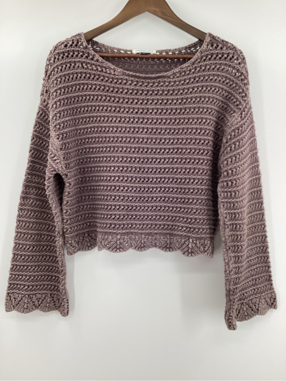 American Eagle Outfitters Mauve Crochet Crewneck Sweater